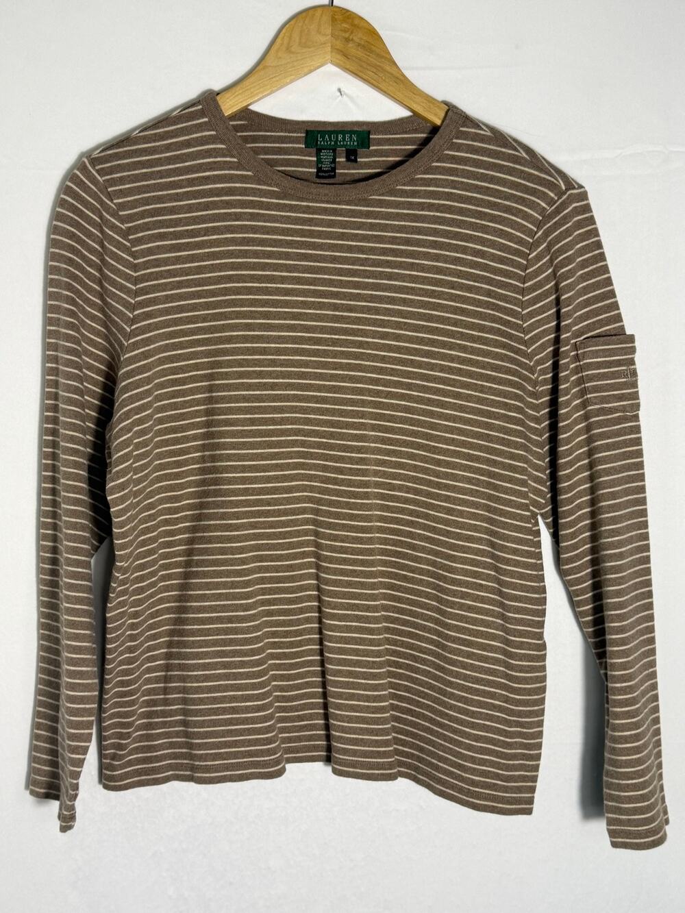 Lauren Ralph Lauren 1X Striped Brown Cotton Long Sleeve Top Green Label